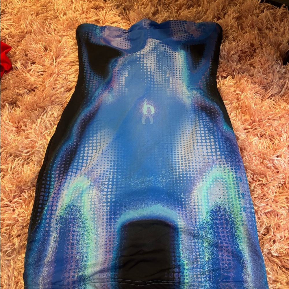 Blue and Black Strapless Dress